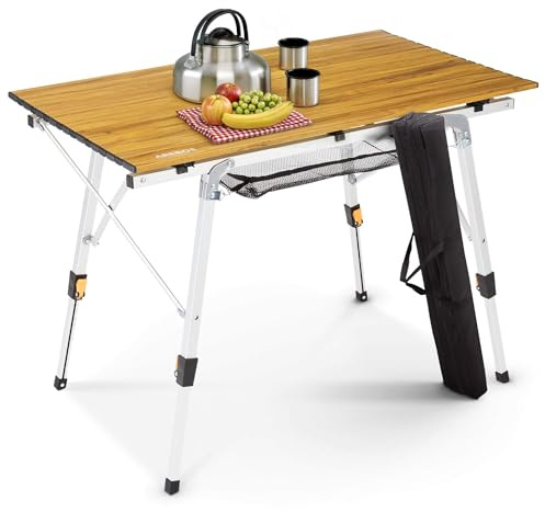 AREBOS Tavolo da campeggio pieghevole 90 x 51,5 cm | tavolo pieghevole regolabile in altezza 47-69 cm | accessori da campeggio, giardino, barbecue, picnic | tavolo da viaggio con borsa di trasporto