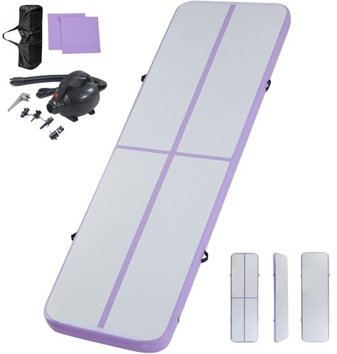 LSLIFE Aufblasbare Gymnastikmatte Tumble Track Gym Bodenmatte 3M 4M 5M 6M Air Tumbling Trainingsbahn Dick 10CM mit Elektrischer Pumpe für Gymnastik Home Kids Tumble Training/Yoga/Wasser