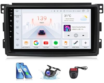 Android 13 Autoradio for B-enz Smart Fortwo 2006-2009 - 9 GPS Navigation, DSP, Bluetooth 5.0, CarPlay, Android Auto, FM RDS DAB+ Radio, DVR & Camera Support