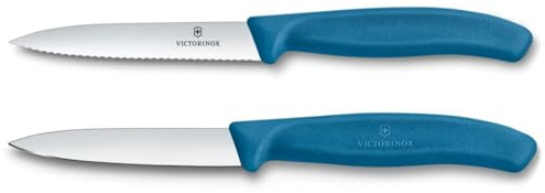 Victorinox Swiss Classic, Tomato and Vegetable Knife Set, 2-Piece, Extra Sharp Blade, Plastic Handle, Stainless Steel, Swiss Made, Blue