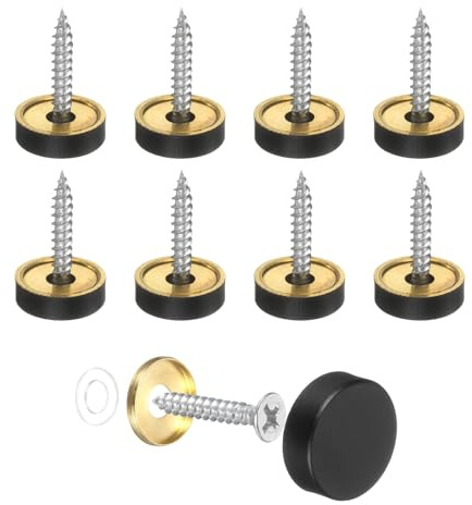 PATIKIL 8 Pcs Screw Covers Caps, 18mm 304 Stainless Steel Mirror Screws Fasteners Mirror Screws Decorative Caps Cover Nails for Sign Advertising Hardware Construction, Black