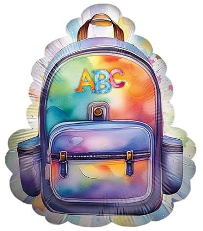 Party Factory Back to school Folienballon Einschulung Rucksack 60x50 cm, Bunt, Ballon Helium geeignet, Schulanfang Deko, Luftballon für Einschulungsfeier und Schulstart