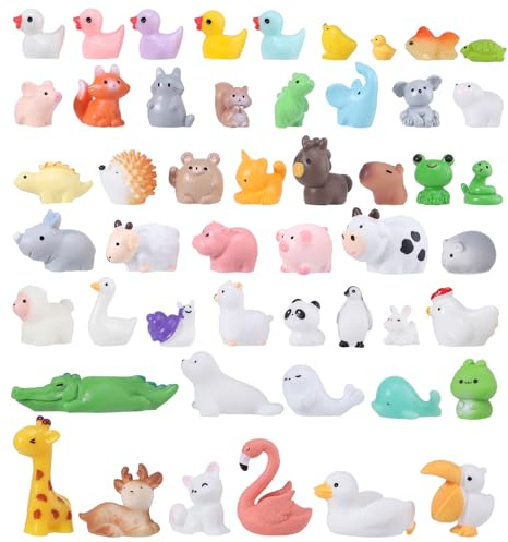 XREE 50 Pcs Mini Resin Animals 50 Styles Mixed Tiny Animals Figures Small Resin Glass Animal for Fairy Garden Miniature Landscape Dollhouse Accessories Party Bag Fillers