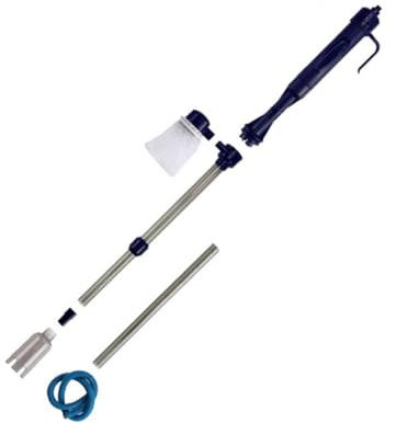 KONTONTY Limpiador De Peceras Eléctrico Ajustable Sifón Telescópico, Profundidad 30-74 Cm, Color Azul Oscuro, 2 Pilas Tipo C, Adecuado para Cambio y Limpieza De Agua Acuarios