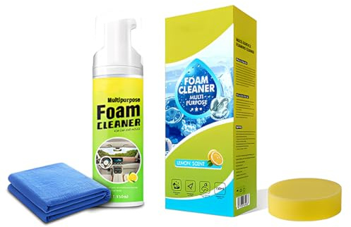 YOFDAL Set di detergente schiumoso 150ml per auto e casa | Schiuma detergente con panno in microfibra ed esponja | Per sedili, volante, cruscotto, tappezzeria, interni