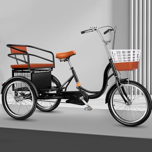 WhFKLca Outdoor-Cruiser-Fahrräder mit Beifahrersitz, Senioren-Dreirad mit sensibler Bremse, Freizeit-Einkaufs-Rikscha-Fahrrad, Tandem-Dreirad, Tragfähigkeit: 150 kg B