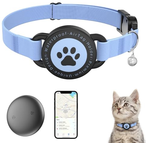 GPS Cat Tracker Collar(iOS & Android), Bluetooth Mini GPS Dog Tracker, Smart Pet Activity Tracker, No Monthly Fee, Work with Apple Find My & Google Find Hub, Finder Tag for Pets,Items M5 1P Blue