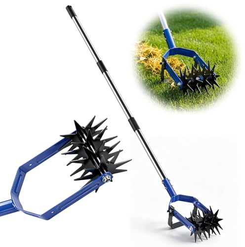 uifame Manual Rolling Lawn Aerator with Unique Star Tines | 4-Section Extendable 182cm Garden Aerator Roller for Aeration, Thatch Removal & Soil Health | Lawn, Garden & Turf Care Tool