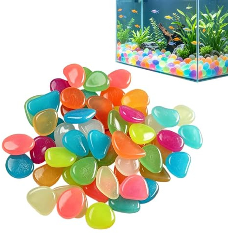 Sassi Giardino Luminosi | Confezione 30/50 Resina 4.5cm | Grandi Ciottoli Fosforescenti | Decorazione Notturna Sentieri Per Esterno Laghetto Acquario