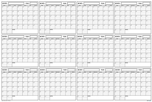 SwiftGlimpse 36x48 Large Jumbo Oversized Erasable Laminated Blank Annual Yearly Wall Calendar Poster, 12 Months, Reusable for Office, Academic, Home