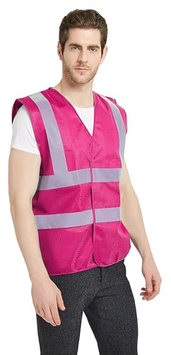 GOGO Warnweste Arbeitsschutzweste mit Reflektierenden Streifen ANSI ISEA-Standard Hot Rosa L