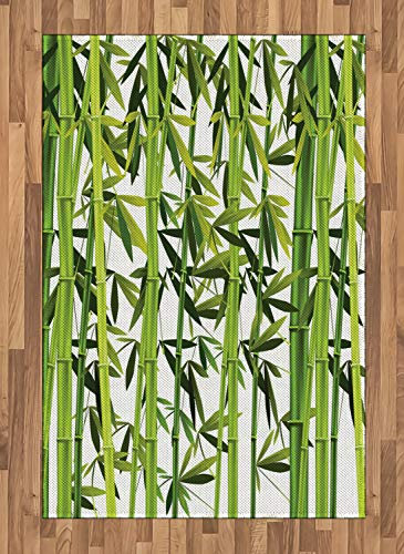 ABAKUHAUS Bambus Teppich, Asiatische frische Grünpflanzen, Deko-Teppich Digitaldruck, Färben mit langfristigen Halt, 120 x 180 cm, Weiß Grün