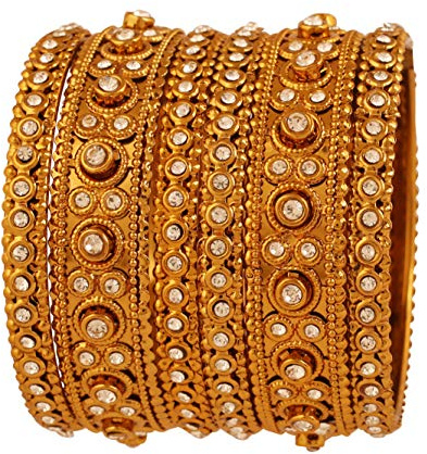 Touchstone Golden Bangle Collection Ethnischer Stil Filigrane Arbeit Gelb Citrin Strass Indischer Bollywood Designer Schmuck Metall Armreif Armbänder in Antik Gold Tone für Frauen.
