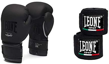 Leone 1947 Black&White Guantoni, Nero, 10 OZ & AB705 Bendaggi, Nero, 2,5 m