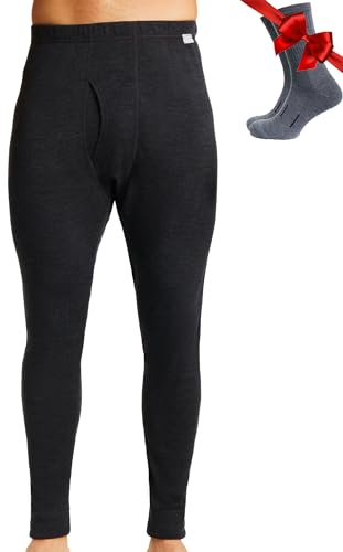 Merino.tech Pantaloni Termici Lana Merino Uomo - 100% Intimo Lana Merinos Uomo Leggero, Medio, Pesante con Calzini (Large, Charcoal Grey 250)