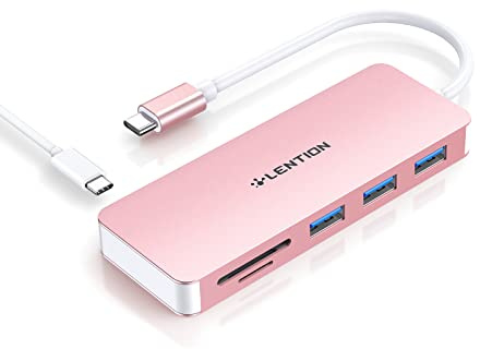 LENTION USB C Hub mit 3X USB 3.0, SD/Micro SD Kartenleser und 60W PD Adapter,Für 2025-2016 MacBook Pro 13/14/15/16, Neues MacBook Air 2025-2018, iPad Pro/Surface, Chromebook, Mehr