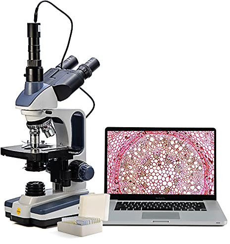 Swift SW350T Composite Trinocular Microscope, 40-2500X Magnification, Dual Layer Mechanical Stage, with 5.0MP Camera and Software, Windows/Mac Compatible and 5 Pack Prepared