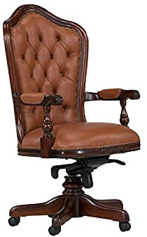 Woodkings Bürostuhl Cambridge | Bürosessel 65 x 119 x 57 cm aus Echtleder und Massivholz | Lederstuhl Homeoffice Büro | ergonomisch drehbar höhenverstellbar Chesterfield Design (Braun)