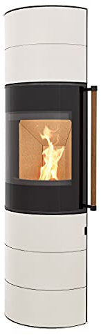 H&M Kaminofen Citro 2.0 XL Creme weiß schmaler ovaler Ofen 6kw schlicht modern A+ Abgasstutzenanschluss Durchmesser 150mm Bauart 1 Holz Reelinggriff