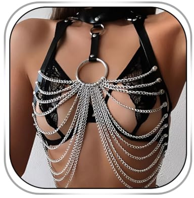 Bmirth Punk Leather Chain Tassel Body Chain Bikini Harness Chain Stylish Waist Chain Body Jewelry Rave Nightclub Party Body Chains Rave Nightclub Party (P)