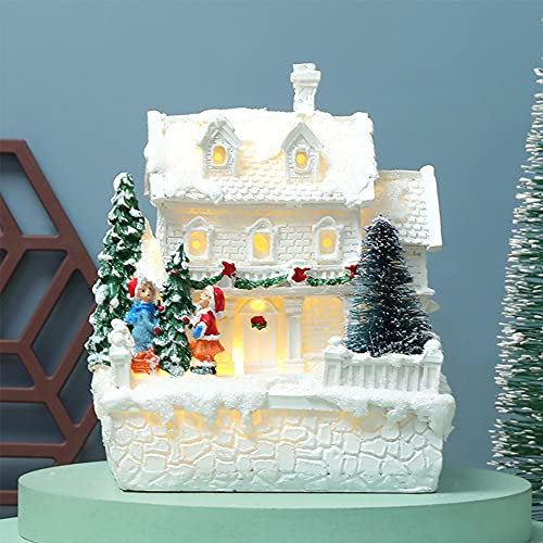 Weihnachtsdorf mit Beleuchtung Groß, Weihnachtsdeko Häuser mit LED Licht, Weihnachtslaterne LED, Weihnachtsdekoration Innen Batteriebetrieben, Weihnachtsdeko Amerikanisch Deko Basteln (D)