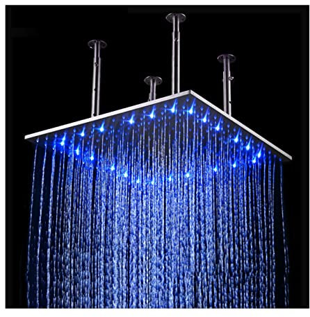 Ksunun Pommeau de Douche Pluie en 20 Pouces Douche de Tête Acier Inoxydable Brossée Tête de Douche Pluie À LED avec Jets de Silicone Anti-Calcaire Contrôle de la Température -3 Couleurs Changeantes