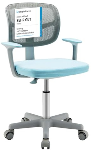 COSTWAY Sedia per Scrivania per Bambini, Sedia per Computer con Altezza Regolabile, Ruote, Sedile Girevole a Rete, Mobile Ergonomica per Bambini 3-10 Anni 3-10 Anni (Blu)