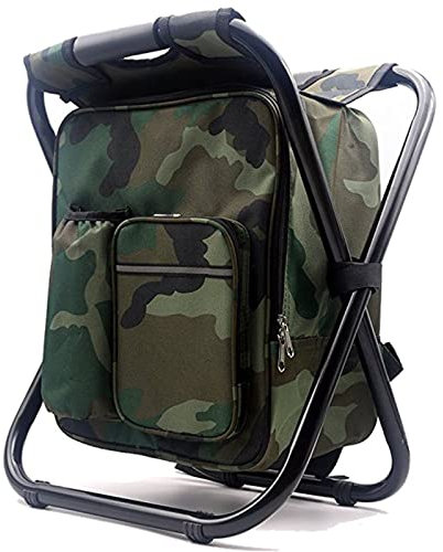 HANERDUN tragbarer Rucksackstuhl Faltbarer Angelstuhl Sitzrucksack Klapp Campingstuhl Hocker Rucksack mit Stoffkühltasche, geeignet für Outdoor-Wanderungen, Strandangeln, Camping