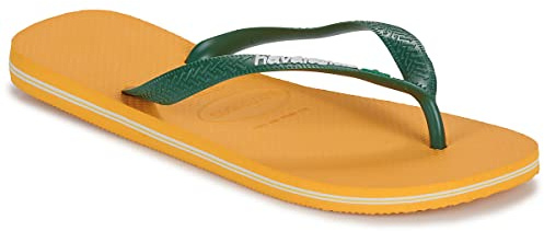 Havaianas - Brasil Logo, Chanclas Icónicas, Cómodas y Duraderas, Tiras con Bandera de Brasil y Suela Antideslizante con Franjas de Colores, Adultos Unisex, Pop Yellow, 8.5/9