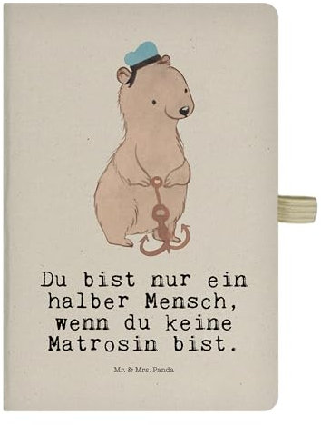 Mr. & Mrs. Panda DIN A4 Baumwoll Notizbuch Matrosin Herz - Geschenk, Notizen, Schiff, Adressbuch, Beruf, Kollegin, Seeleute, Schiffsmechanikerin,