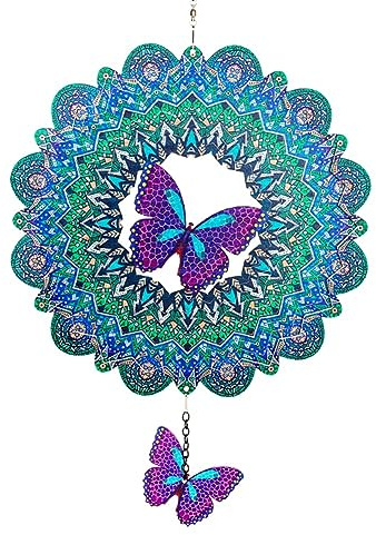 DREAMYSOUL Windspiel für den Außenbereich, Metall, 30,5 cm, Schmetterling, hängende Windspiele, 3D-Garten-Windskulptur für den Außenbereich, Garten, Terrasse, Dekoration