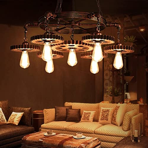 A.1.Coo Pendelleuchte Vintage Pendellampe Rustikale Holzbalken Edison Hängende Deckenleuchte Hölzerne Art-hängende Beleuchtung Höhenverstellbar Holz Retro (Color : Seven Heads Retro)
