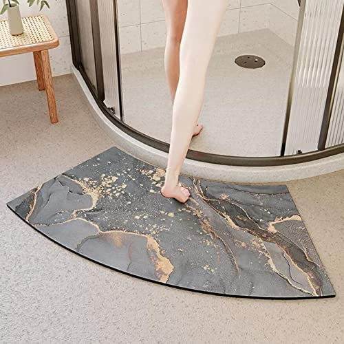 AHDFY Curved Shower Mat for Outside Shower, Quick Dry Bath Mat Non Slip Anti Mould, Marbling Corner Shower Mats for Bathroom Floor,G,16x30 inch