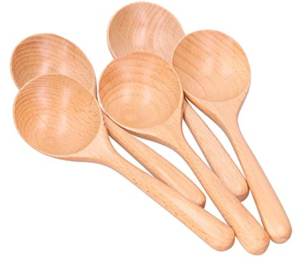 5 Stück Suppenlöffel, Holz Suppenkelle mit langem Griff Holz Suppenlöffel Holzlöffel zum Essen asiatischer Suppenlöffel japanischer Stil Ramen Nudelsuppe Löffel Suppenkelle(Holz)
