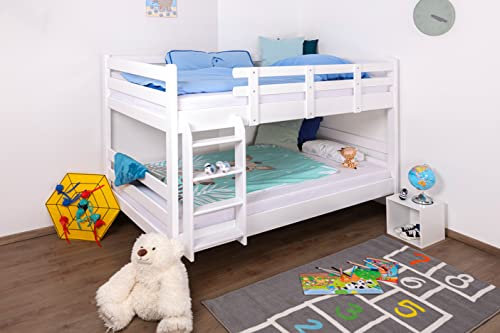 Etagenbett Stockbett Easy Premium Line K24, Kopf- und Fußteil gerade, Buche Vollholz massiv weiß lackiert - Liegefläche: 120 x 200 cm, teilbar
