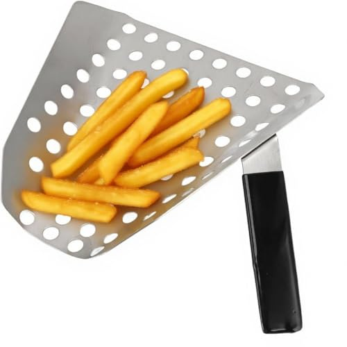 Natudeco Popcorn-Schaufel aus Edelstahl, 1 Griff Pommes-Frites mit Löchern Rechtshänder Popcorn Scoop Chip Popcorn Bagger Pommesschaufel für Kino Geschäft Küche Restaurant