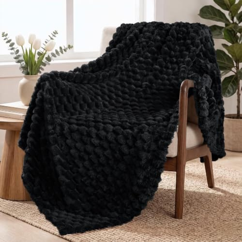Exclusivo Mezcla Kuscheldecke Flauschig 130 x 170 cm Fleecedecke Schwarz | Decke, Sofadecke, Tagesdecke, Wohndecke, Jacquard-Überwurfdecke, für Bett und Sofa, Leicht, Weich, Warm, Maschinenwaschbar