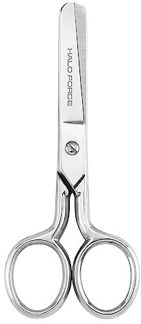 HALO FORGE Small Round Fabric Scissors: Safety Sharp Tiny Sewing Scissors - Silver Stainless Steel Forged Heavy Duty Shears for Cutting Dressmaking Material Carpet Paper Craft Tool - 4.75 Inch