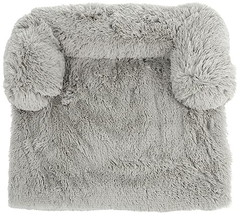 Luxury Plush Pet Bed Sofa Protector Cat Dog Couch Padded Sides Light Grey - Medium