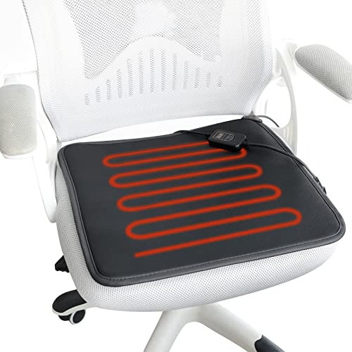OLYDON Heated Seat Cushion, Square Leather Heating Pad with Auto Shut Off & Intelligence Temperature Controller, Universal Heated Seat Covers for Home, Office Chair