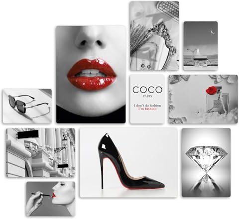 Giallobus - Conjunto de 10 Pinturas de Paneles múltiples - 1 - Fashion Moda Coco - Madera de MDF - | 2 x 42x29,7cm | 4 x 29,7x21cm | 4 x 21x14,85cm | - Listo para Colgar - Cuadros