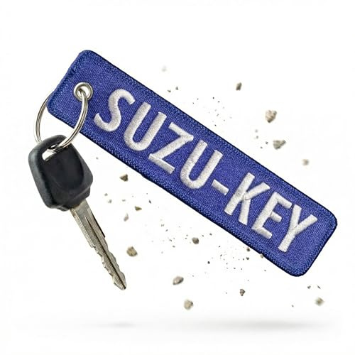 RENEGADE® Motorrad Schlüsselanhänger aus Stoff mit Schlüsselring Bestickt & Kratzfest - 130 x 30 mm, schwarz - (SUZU-KEY)