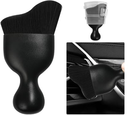 Ziciner Car Detailing Brush, Curved Soft Bristles Auto Removal Dust Collectors, Universal Vehicle Dashboard, Air Conditioner Vents etc Interior Cleaning Tool Accessories (Black)