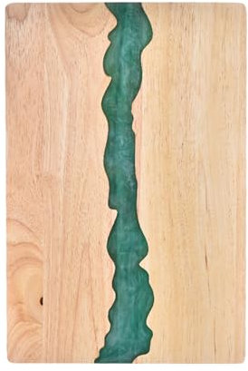 Acacia Wood Luxury Cheese Board with Resin,Charcuterie Board,Resin Blue Green Wave Pattern,Chopping and Cutting Board for Meat Vegetable & Fruit,Wooden Serving Board Green