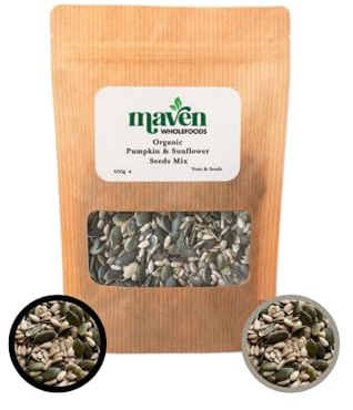 Maven Wholefoods Organic Pumpkin & Sunflower Seeds Mix 500g | Raw Natural Seeds | High Protein & Fibre | GMO Free | Vegan & Vegetarian | Healthy Snack, Salad Topping & Smoothie Ingredient