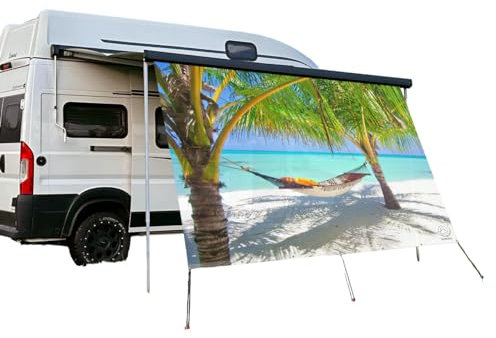 CAMPIDOO Textil Sonnensegel PALMENSTRAND | Höhe 200cm | hochwertiger Fotodruck inkl. Keder-Befestigung | Markisen-Vorderwand - Länge/Keder: 350cm / 5 mm