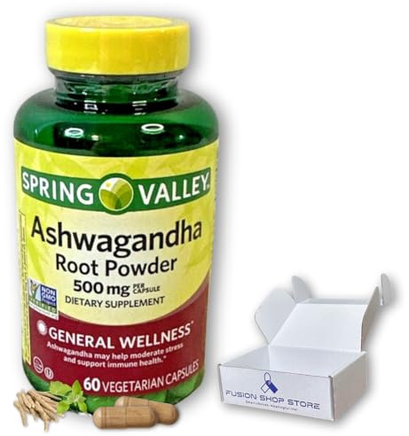 Ashwagandha- 500mg Root Powder, 60 Capsules (Pack of 1), Boxed by Fusion Shop Store