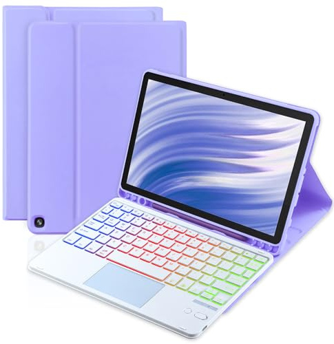 MePadKey Trackpad Keyboard Case for Amazon Fire HD 10/10 Plus 10.1 inch 2021/2023 (11/13th Generation), 7-Color Backlit Rechargeable Keyboard with Multi-Angle Cover for