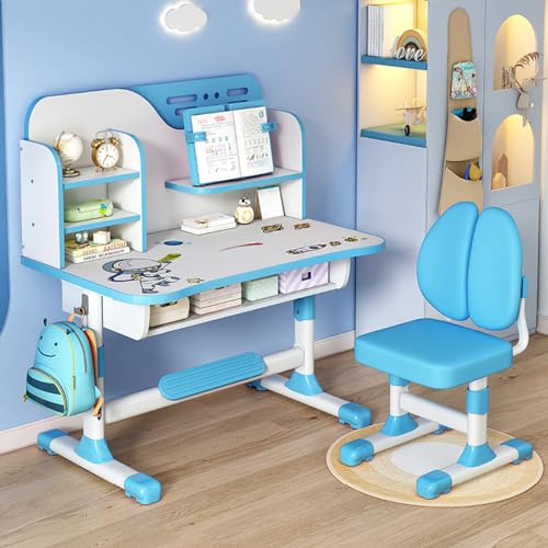 Set di scrivania e sedia funzionale per bambini, altezza regolabile in altezza, motivo cartone animato, tavolo da studio con cassetto, scrivania per bambini multi libreria, cassetto portaoggetti, per