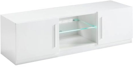 AltoBuy Clark - Meuble TV 2 Portes Moderne Laqué Blanc avec LEDs
